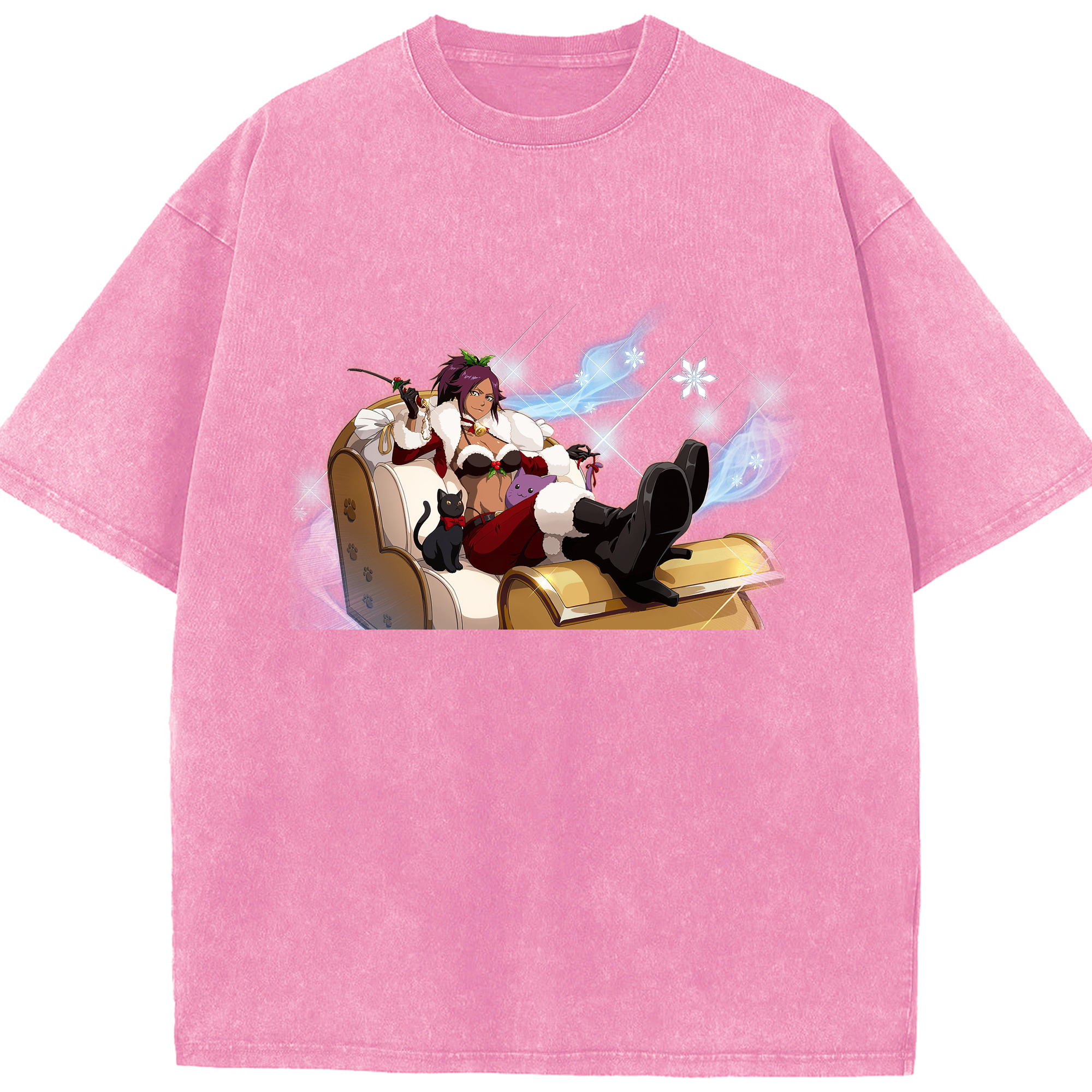 （画像用） ブリーチ 四楓院 夜一（しほういん よるいち） BLEACH Shihouin Yoruichi 綿100% ヴィンテージ風 半袖Tシャツ（フロントプリント）